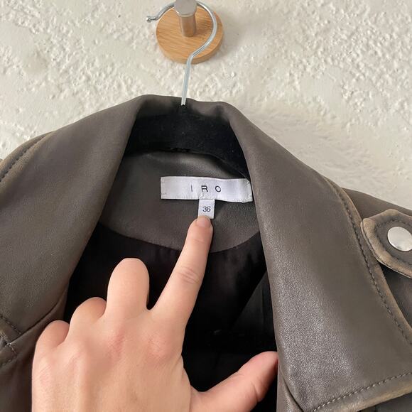 Iro Han Brown Leather Moto Biker Motorcycle Jacket size 36 size Small - Picture 13 of 13